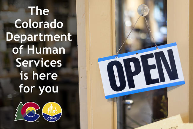 CDHS Open for Business door sign