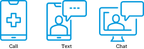 Icons with the words "call," "text" and "chat"