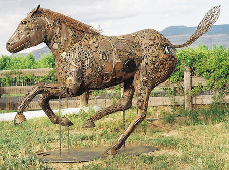 Metal horse sculpture