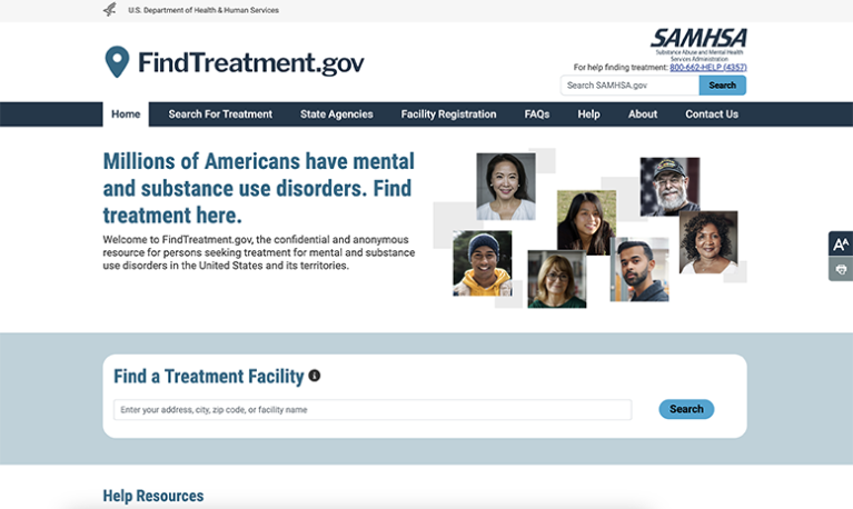 Screenshot of SAMHSA website